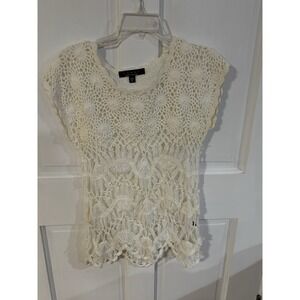Fever Hand Crochet Xl Top Women's White